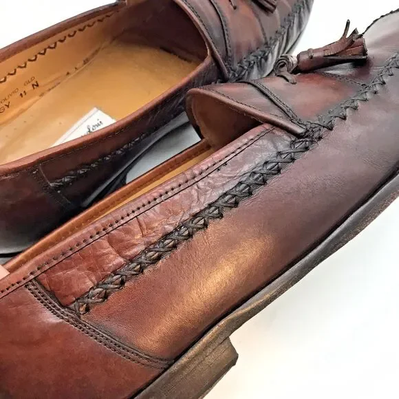 Sandro Moscoloni Leather Tassel Loafers Men's 11N Brown Olivio Gld Slip On Shoe - Picture 11 of 12